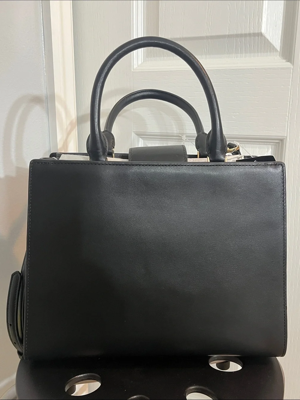NWT kate spade Black Smooth Leather Structured  Satchel w/Top Handle &Crossbody
